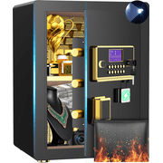 BESAFETY 3.5 Cuft Large Safe Box, Digital Keypad Home Security Safe With Fireproof Bag & Alarm SystemBlack