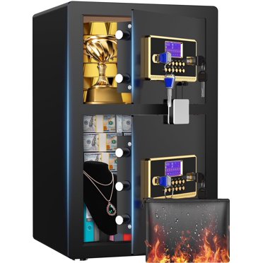 VEVOR Double Doors 7.2 Cu.ft Safe Box With Key Lock & Password, Safe Lock Box With Fireproof Bag, Key Rack, LED Light And 2 Height Adjustable And Removable Divider For Money, Documents