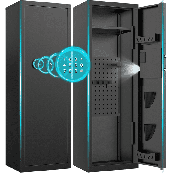 BESAFETY 8-10 Gun Cabinet, Quick Access Long Gun Safe for Home Rifles and Pistols, Large Unassembled Rifle Safe with Removable Shelves, Digital Keypad, Pegboard
