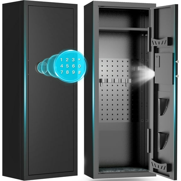 BESAFETY 8-10 Gun Cabinet, Quick Access Long Gun Safe for Home Rifles and Pistols, Large Unassembled Rifle Safe with Removable Shelves, Digital Keypad, Pegboard