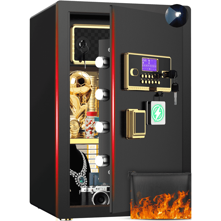 Digital Safe Box 2.5 Cu Ft – Fireproof Waterproof Home Safe, Electronic Lock With Alarm, LED Light, Removable Shelf For Jewelry Cash Documents
