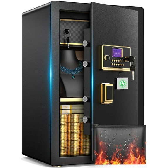 BESAFETY 6.5 Cuft Large Safe Box, Digital Keypad Home Security Safe With Fireproof Waterproof Bag & Adjustable Shelf