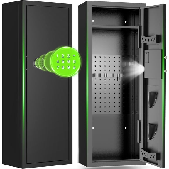 BESAFETY 8-10 Gun Safe, Quick Access Long Gun Cabinet for Home Rifles and Pistols, Large Unassembled Rifle Safe with Removable Shelves, Digital Keypad, Pegboard