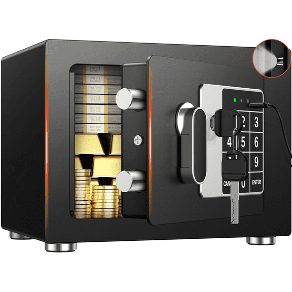 BESAFETY 0.25 Feet Cubic Safe Box, Money Lock Safes with Digital Keypad, USB Cable and Sensor Light, Security Safe for Home Office Hotel (Black)