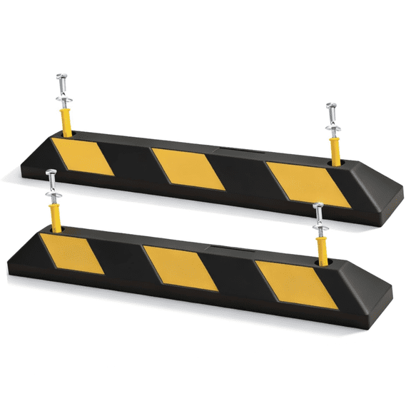 BESEA 35.5" Rubber Parking Stoppers 2 Pack, 22000 LBS Heavy Duty Car Stopper with Reflectors & Mounting Screws, Parking Stopper for Garage, Garage Parking Aid, Parking Stops for Cars 4 Inch Rise