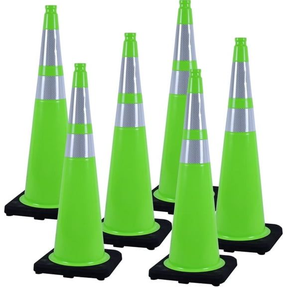 BESEA 36'' Inch PVC Traffic Cone, 6 Pack Road Safety Cones with Black Rubber Base and Reflective Stripes