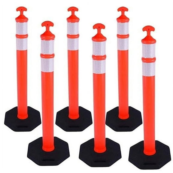 BESEA 42'' Traffic Delineator Cones, 6 Pack High Visibility Rubber Reflective Cone, 360° All-Weather Visibility