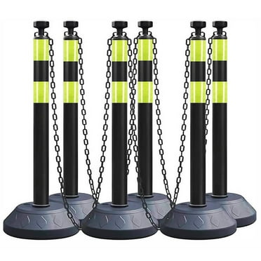 BESEA 6 Pack 40 Inch Traffic Delineator Posts, Delineator Post Cones with Fillable Base and 6.6FT Plastic Chain