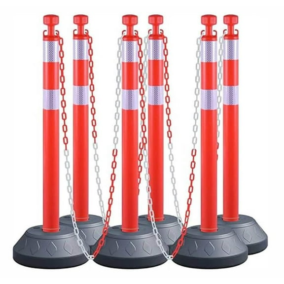 BESEA 6 Pack 40 Inch Traffic Delineator Posts, Delineator Post Cones with Fillable Base and 6.6FT Plastic Chain