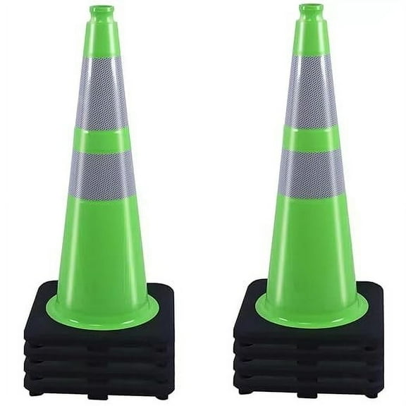 BESEA 8 Pack 28" inch PVC Traffic Cones, Green Safety Cone with 6 inch Reflective Collar for Driveway