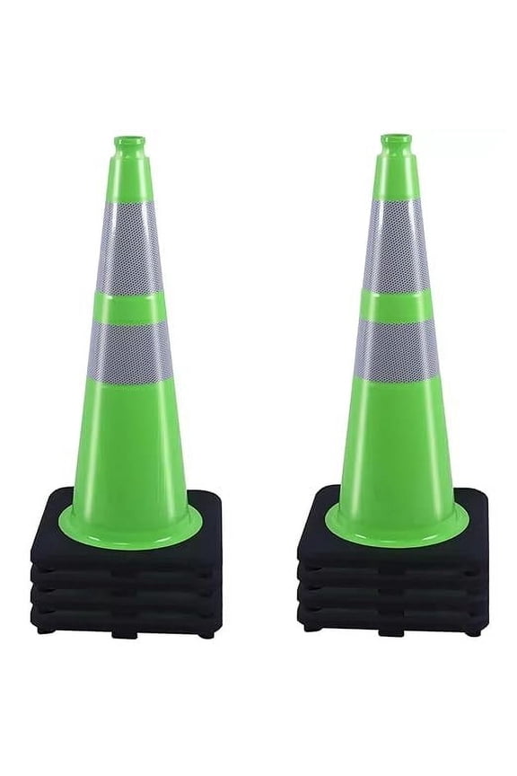 8 Pack 28" inch PVC Traffic Cones, Green Safety Cone with 6 inch Reflective Collar for Driveway
