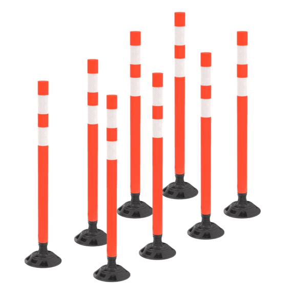 BESEA 8PCS 36" Traffic Delineator Posts with Detachable Base & High-Visibility Reflective Collars,Orange Flexible Safety Cones for Driveway, Parking Lot, Roadway, and Work Zone