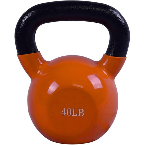 BESEA Orange Vinyl Coated Kettlebell 20~45LBS, Wide Grip Handle, Stable Flat Base, Strength Training, Durable Kettle Bells