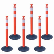 BESEA Rubber 39 Inch Traffic Delineator Posts, 6 Pack Safety Cones for Driveway with Reflective Stripes