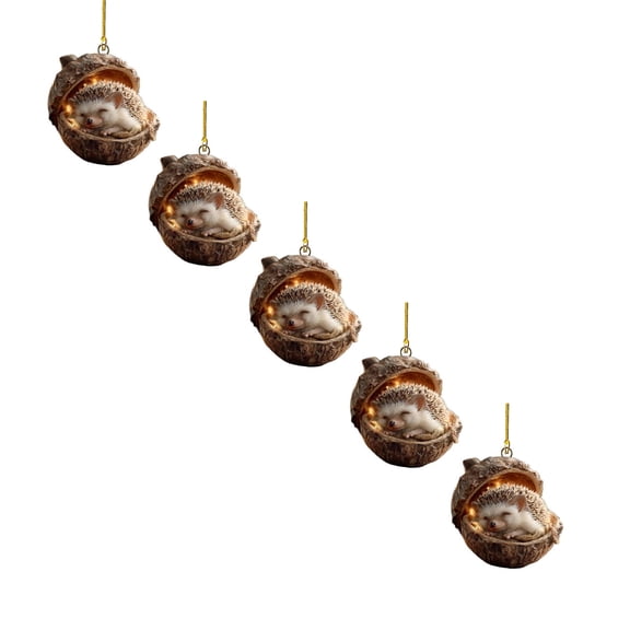 BESEW7 5PCS Christmas Decorations Hedgehog 2d Acrylic Hanging Ornaments Rustic Forest Animal Theme Cozy Tree Decor