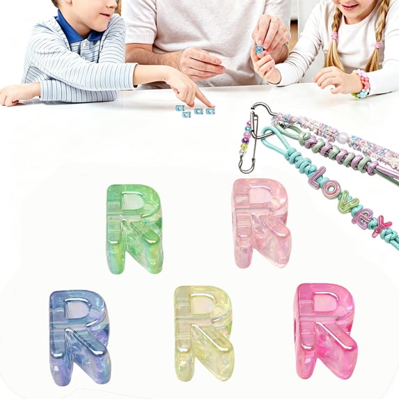 BESEW7 Acrylic Iridescent Chunky Alphabet Beads Big Hole Letter Beads for Jewelry Making Paracord Bracelets Keychain Crafts DIY Gifts 5PC R