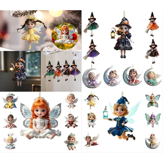 BESEW7 Angel Ornament, Adorable Doll Pendant for Car Rearview Hanger, Fade-Resistant Shiny Hanging Decor Christmas Gift for Women