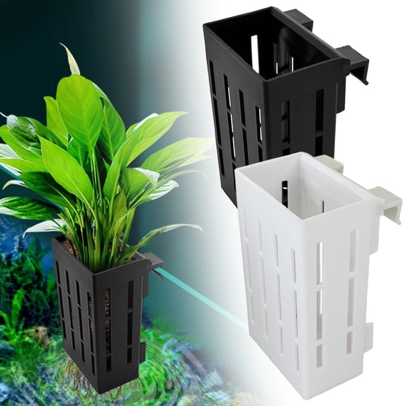 BESEW7 Aquarium Plant Holder Basket with Hanging Stand for Live Plants for Fish Tank, Wall Mounted Flower Pot for Pond Plants Indoor Outdoor Patio Garden Black 1PC
