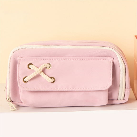 BESEW7 Canvas Pencil Bag for Adults, Large Pen Pouch Holder, Big Capacity Organizer for Markers, Cute Pencil Case Box Cherry Blossom Pink