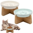 thumbnail image 1 of BESEW7 Ceramic Raised Cat Bowl with Wood Stand, Elevated Slow Feeder for Cats and Small Dogs, Non-Slip Base Easy Clean Pet Water Dish White, 1 of 6