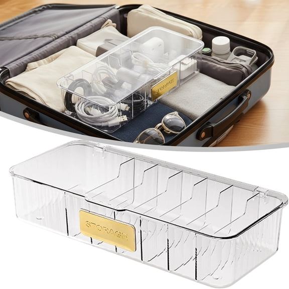 BESEW7 Cord Organizer, Electronics Storage Box with Lid, 7 Compartment Cable Management Case for Desk Travel Office, Clear