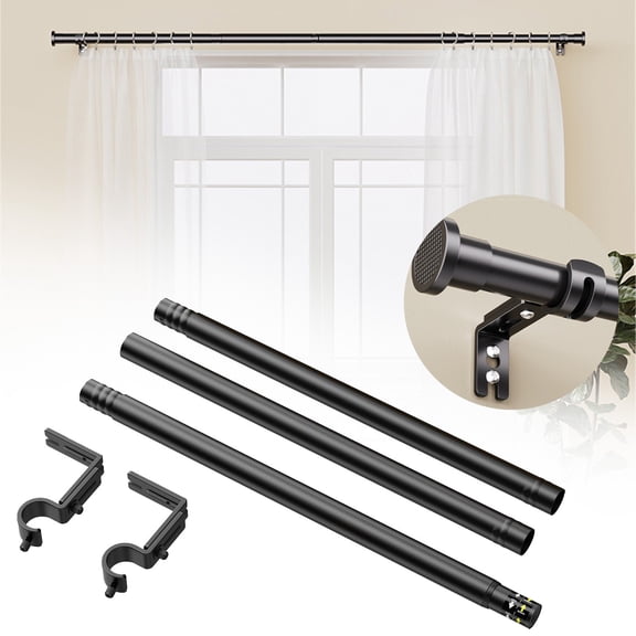 BESEW7 No Drilling Curtain Rods 6 Pack Heavy Duty Black Rod 32-100 Inch Adjustable Bracket Screws Finials Included Curtain Rod Bracket for Windows Long Curtain Rod