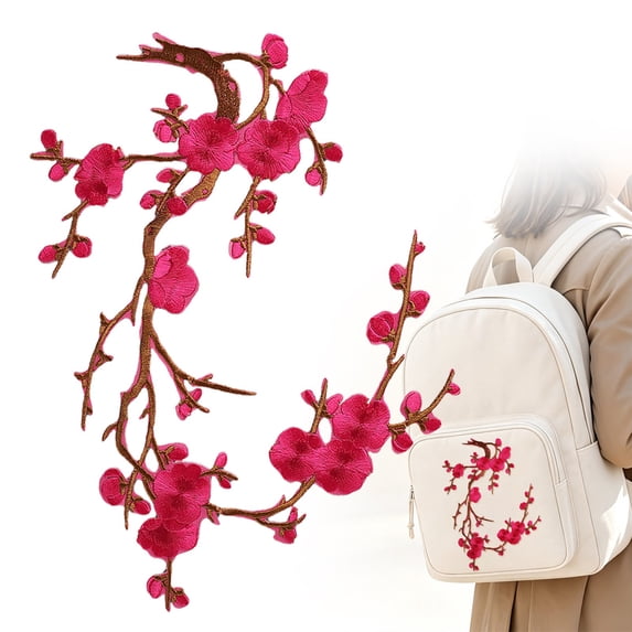 BESEW7 Embroidered Flower Applique Patches Iron On for Backpack Tote Bag Jacket Jeans Dress Cherry Blossom Sew On Decorative Patch