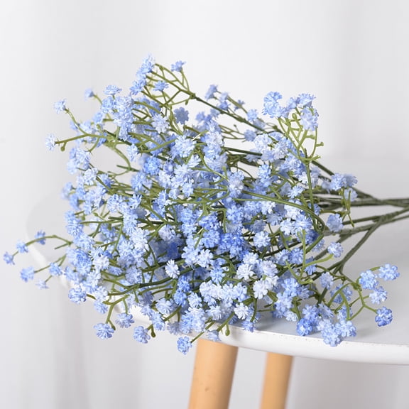 BESEW7 Fake Babys Breath Flowers Artificial for Wedding Shower Decorations, Silk Gypsophila Bouquet with Ribbon, Faux Flowers for Home Party Table Centerpieces Blue