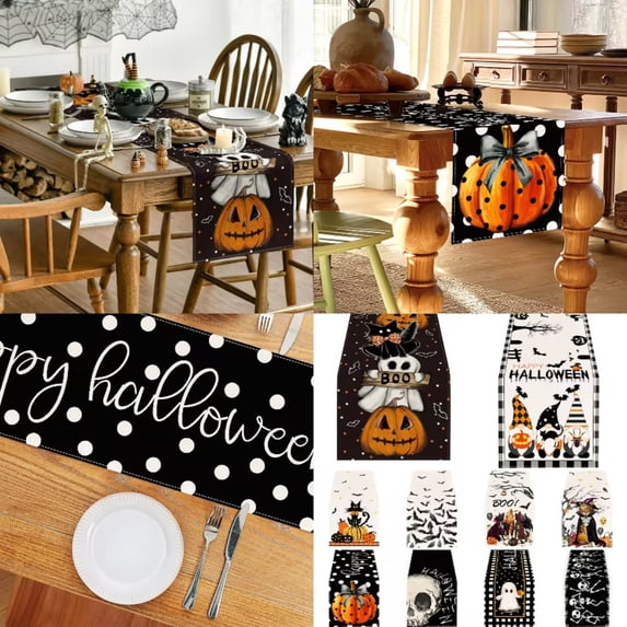 BESEW7 Fall Harvest Home Table Runner, Halloween Decoration for Kitchen Dining, Rustic Seasonal Decor for Party Gathering