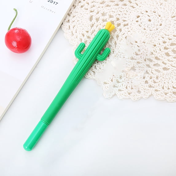 BESEW7 Fidget Pen Cactus Shape Gel Pens Soft Rubber Creative Pen Ballpoint Pens Smooth Writing for Work Nurse Appreciation Gift Bulk Fun Pens Yellow