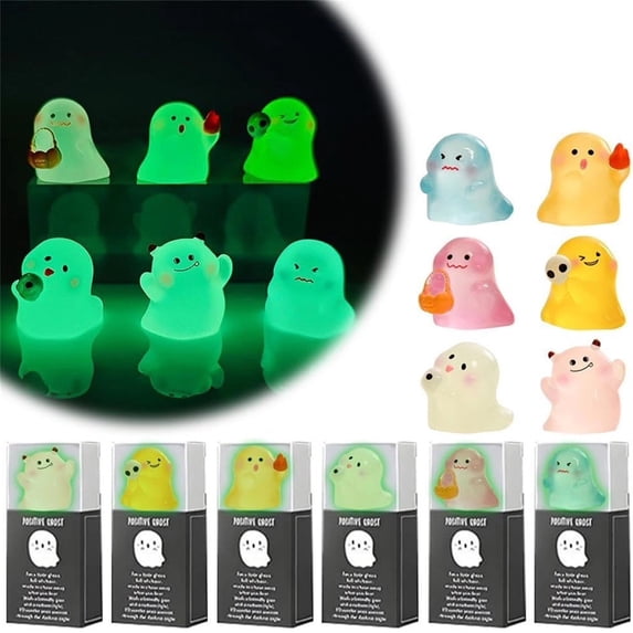BESEW7 Halloween Decor, Glow in Dark Ghost Figurines and Ornaments with Gift Box, Cute Fall Decor for Thanksgiving Party Mantel Shelf Display