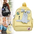 thumbnail image 1 of BESEW7 Kawaii Plaid Bowknot Backpack, Aesthetic Nylon Lightweight Daypack for Women Girls, Preppy Style Casual Bag for Travel Yellow, 1 of 8