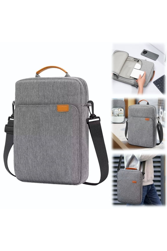 Men Crossbody Bag 14.2 Inch Laptop Case Shoulder Computer Messenger Bag for Tablet Satchel Business Polyester Sleeve Gray