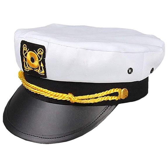 BESEW7 Navy Sailor Hat with Gold Trim Captain Admiral Cap for Men Boat Yacht Costume Party Fancy Dress Headwear