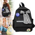 thumbnail image 1 of BESEW7 Nylon Plaid Bowknot Preppy Style Backpack, Lightweight Cute Daypack for Travel Daily Commute with Side Pockets Black, 1 of 8