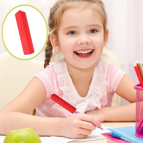 BESEW7 Oral Motor Fidget Pencil Topper Silicone Chew Cap Sensory Toys for Adhd Autism Tools Calming Focus Aid for Teens Adults Gem Shape Red