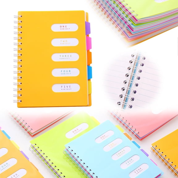 BESEW7 Plastic Hardcover 5 Subject Notebook Spiral Bound, Notebooks for Work with Dividers College Ruled, Large Notebook for Office Journal Women Orange