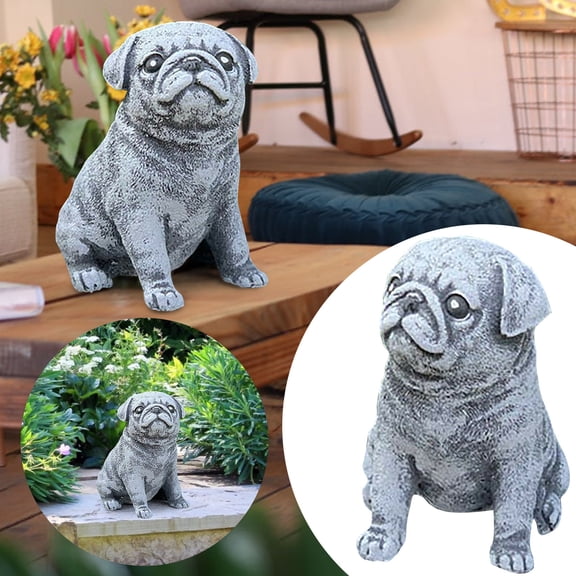 BESEW7 Pug Garden Statue for Indoor Outdoor, Resin Dog Figurine for Patio Front Porch Yard, Weatherproof UV Resistant Gift Decor