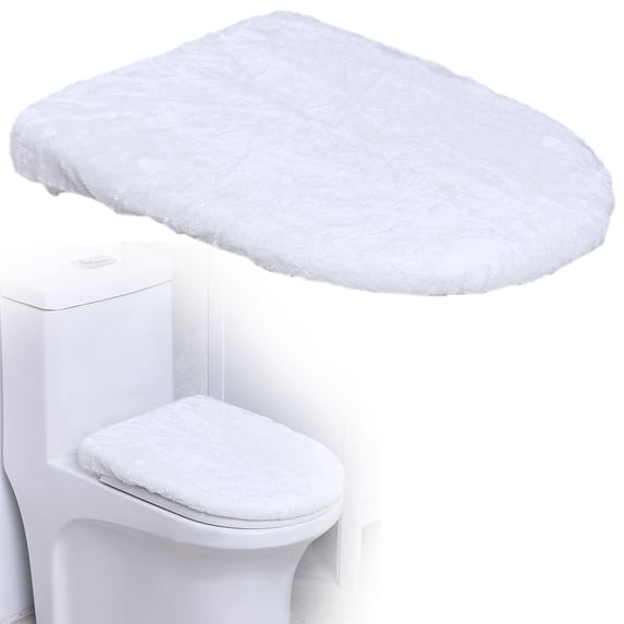 BESEW7 Soft Toilet Seat Cover, Velvet Plush Toilet Lid Cover, Elastic Non Slip Washable Bathroom Accessory for Home, White