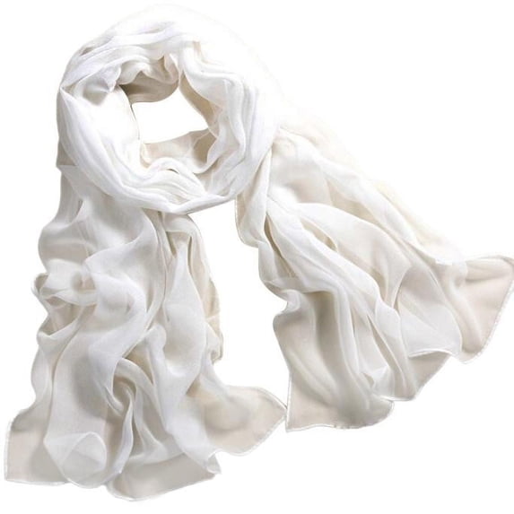 BESEW7 Solid Color Chiffon Wrap Scarf for Women, Soft Lady Shawl, Silk Feel Bandana for Head and Hair Daily White