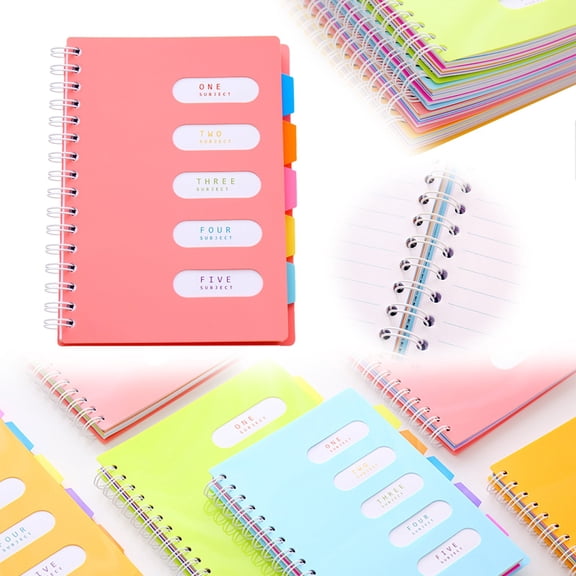 BESEW7 Spiral Notebook 5 Subject with Dividers for Work, Plastic Hardcover Notebooks College Ruled, Multi Subject Notebook Organizer for Office Planner Pink