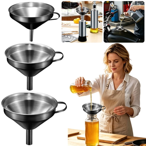 BESEW7 Stainless Steel Funnel for Kitchen Use Filling Bottles, Leak-Free Small Oil Funnel Set for Home Restaurant Powder Liquid Transferring S