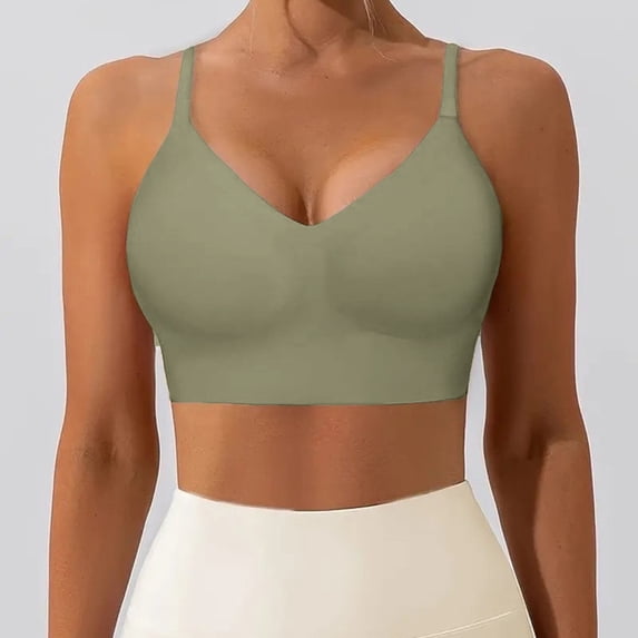 BESEW7 Summer Sports Big U Backless Top Bra for Women Seamless Racerback Gym Bra High Support No Underwire Fashion Clothing Multiple Ways to Wear Green L