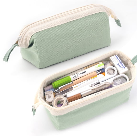 BESEW7 Wide Open Pencil Case Big Capacity Pencil Pouch Portable Pen Holder with Handle for Adults Travel Cosmetic Bag Light Green