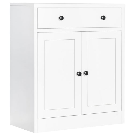 BESFUR Buffet Sideboard Cabinet with Oversize Drawer & 2 Doors, Metal Accent Cabinet for Living Room - White