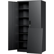 BESFUR Metal Cabinet with 5 Adjustable Shelves and Doors, Locking Storage Cabinet for Garage, Classroom and Office - Black