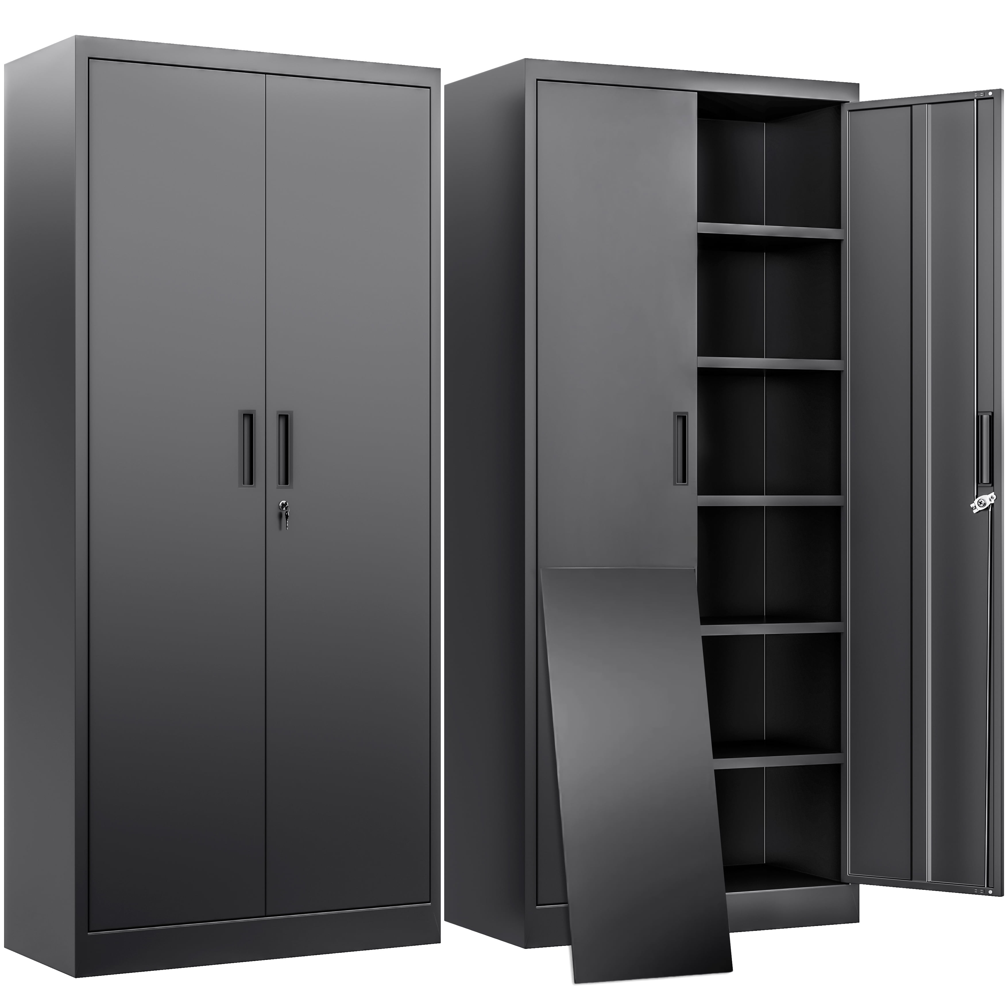 BESFUR Metal Cabinet with 5 Adjustable Shelves and Doors, Locking Storage Cabinet for Garage, Classroom and Office - Black