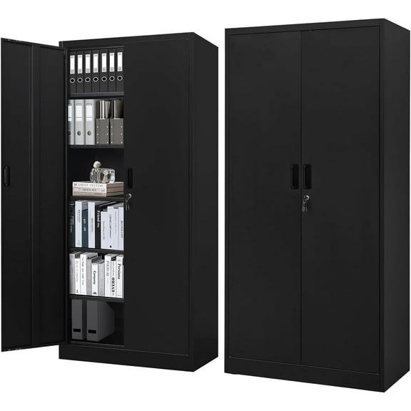 BESFUR Metal Cabinet with 5 Adjustable Shelves and Doors, Locking Storage Cabinet for Garage, Classroom and Office - Black