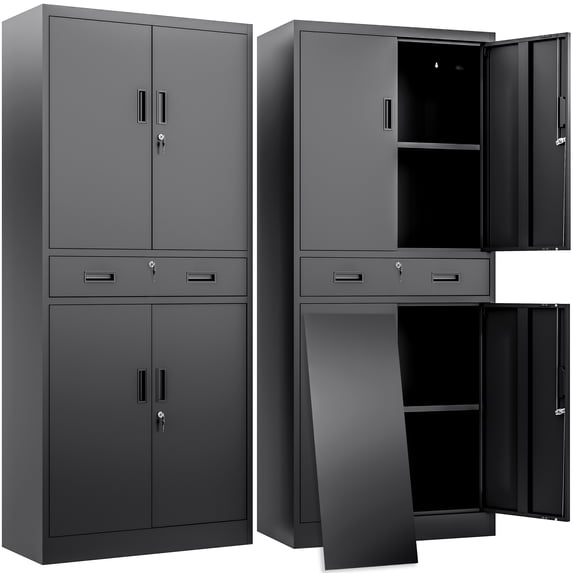 BESFUR Metal Cabinet with Drawer and Adjustable Shelves for Garage, Office, School - Black