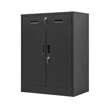 BESFUR Metal Cabinet with Oversized Drawer and Adjustable Shelf, for Office, Garage, Home - Black